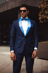 Abito taglio smoking blu con Reverse Avion